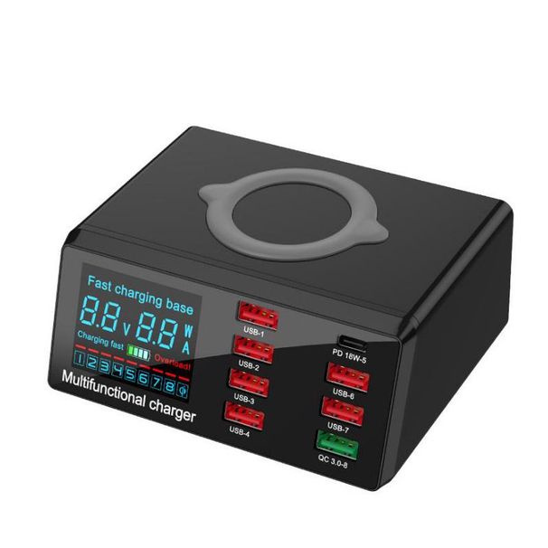 100W 8 Ports USB-Ladegerät Quick Charge 3.0 Adapter HUB Drahtloses Ladegerät Ladestation PD Schnellladegerät für iPhone 11 13 Samsung_voghion.com