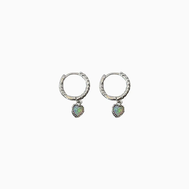 Orecchini pendenti a forma di cuore con pietra di opale, cerchietto intrecciato, eleganti e piccoli, per donne, stile Ins_voghion.com