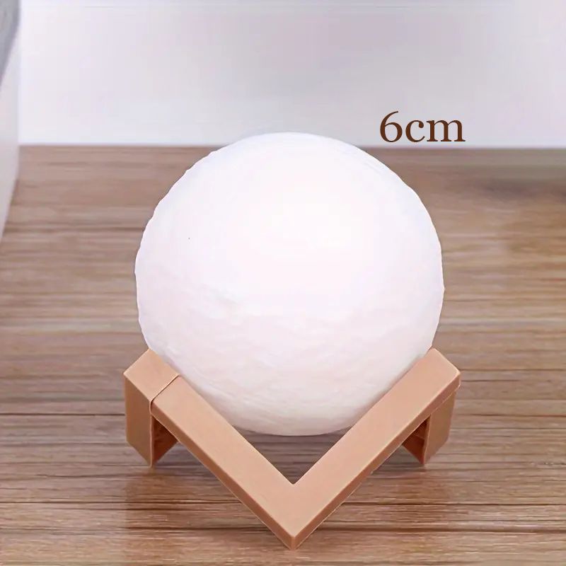 Lampe lunaire avec support, idéale comme cadeau pour les amis et les amoureux, lampe lunaire sphérique blanche avec base en bois_voghion.com