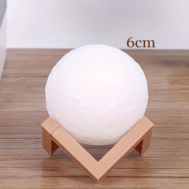 Lampe lunaire avec support, idéale comme cadeau pour les amis et les amoureux, lampe lunaire sphérique blanche avec base en bois_voghion.com