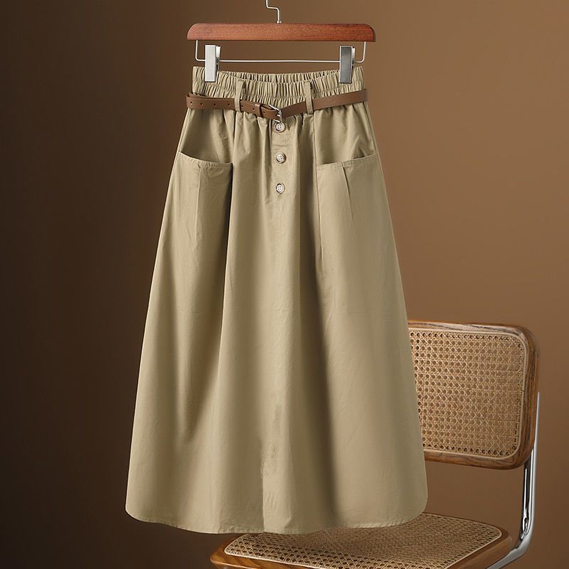 Women's Clothing New Summer Women's Solid Color High Waist Elastic Skirt Casual Fashion Medium And Long Swing Skirt_voghion.com