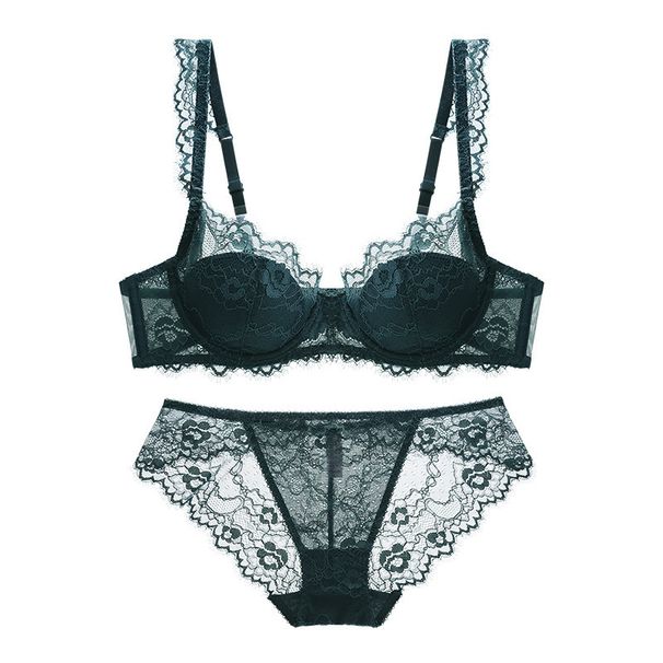 Intimo da donna, set di biancheria intima sexy da donna, reggiseno in pizzo arricciato traspirante e sottile, set di grandi dimensioni_voghion.com