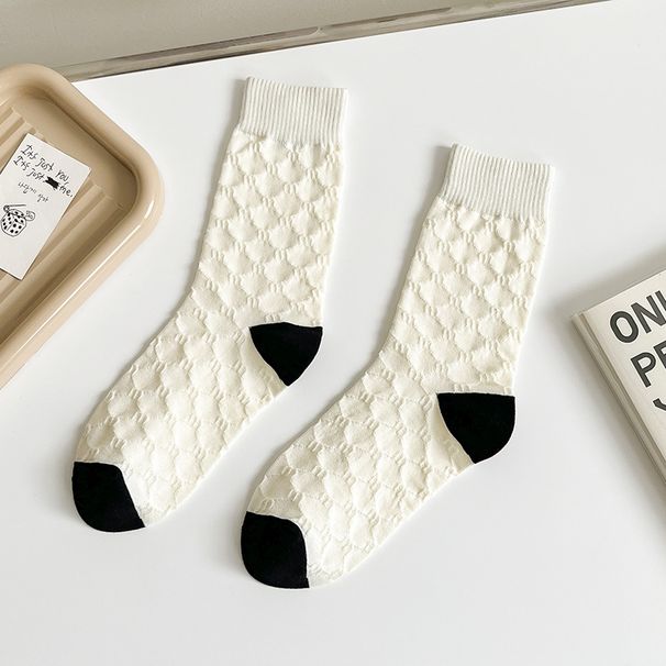 Calzini morbidi in cotone sottile a rete a rombi, da donna, primavera e autunno, a metà polpaccio, alti fino al ginocchio, in bianco e nero, 2025d_voghion.com
