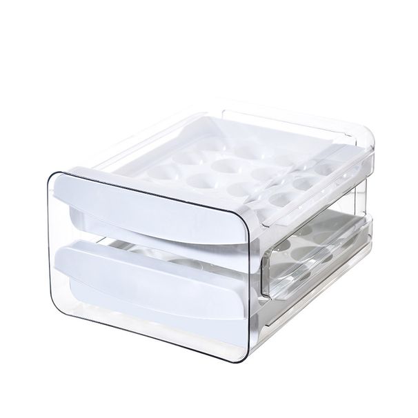 2-Tier Drawer-Style Egg Storage Container - 40-Cell Clear Pet Refrigerator Organizer (Stackable Egg Tray Freshness Protection)_voghion.com