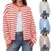 Women's Clothing Striped Color-Block Cardigan Sweater Long Sleeve Casual Open Front Knit Top For Fall Winter_voghion.com