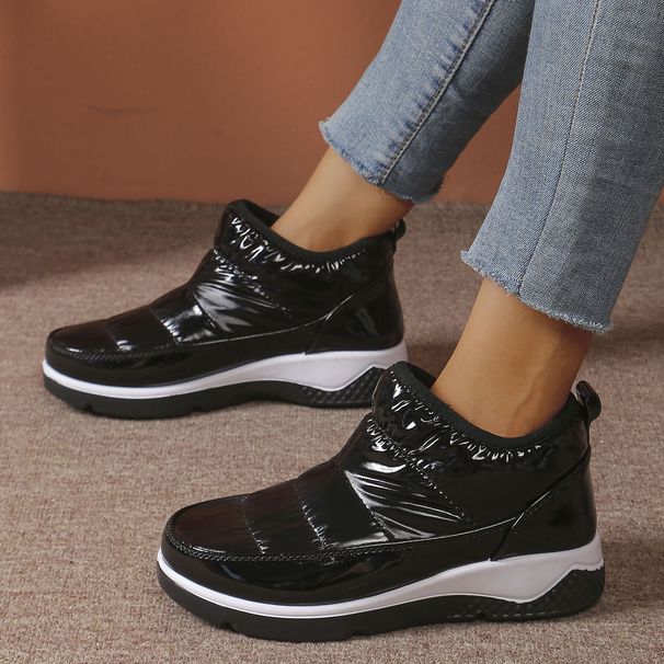 Scarpe da donna, stivali da neve spessi in velluto e cotone, scarpe da donna di grandi dimensioni, punta rotonda, taglio medio, suola spessa e calda in cotone_voghion.com