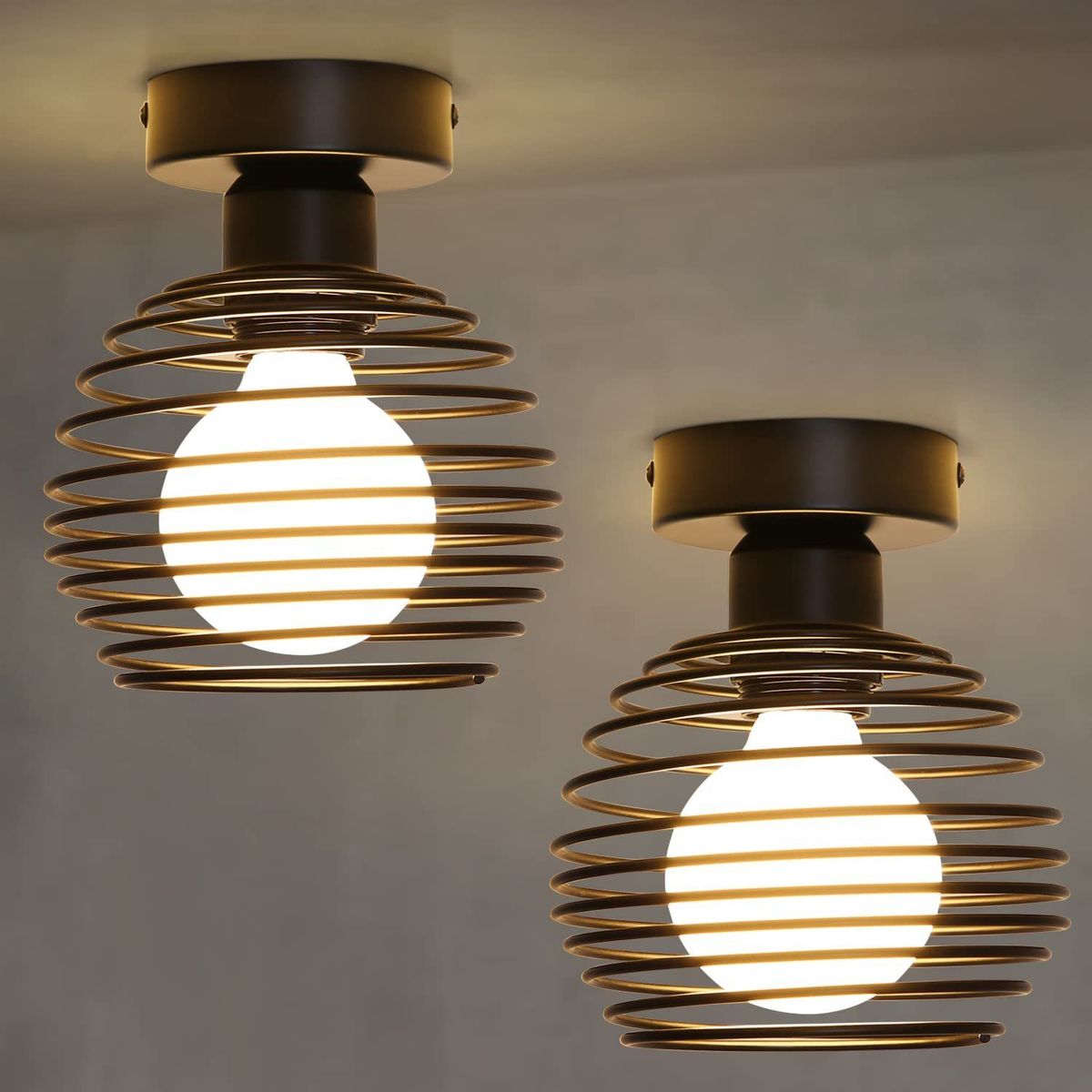 Glitzerlife Deckenlampe Vintage Deckenleuchte Schwarz - 2ER Flurlampe Metall Lampenschirm Industrial Küchenlampe E27 Fassung Max.40W Deckenbeleuchtung Für Gang_voghion.com