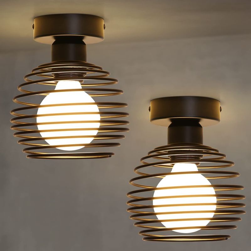Deckenlampe Vintage Deckenleuchte Schwarz - 2ER Flurlampe Metall Lampenschirm Industrial Küchenlampe E27 Fassung Max.40W Deckenbeleuchtung Für Gang_voghion.com
