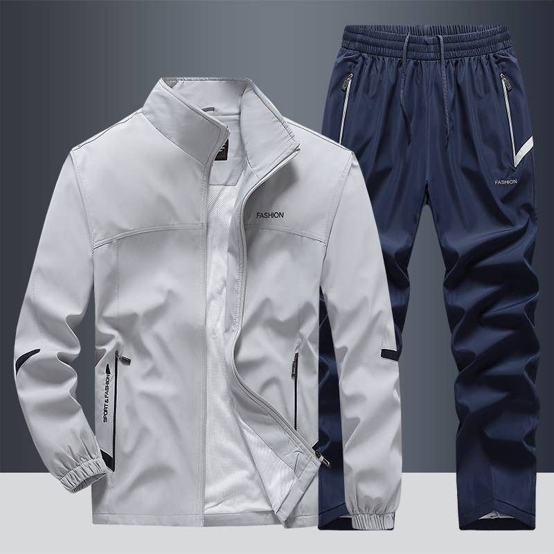 Spring And Autumn Casual Sports Suit Two-Piece Set Stand Collar Jacket Men's Coat Outerwear_voghion.com