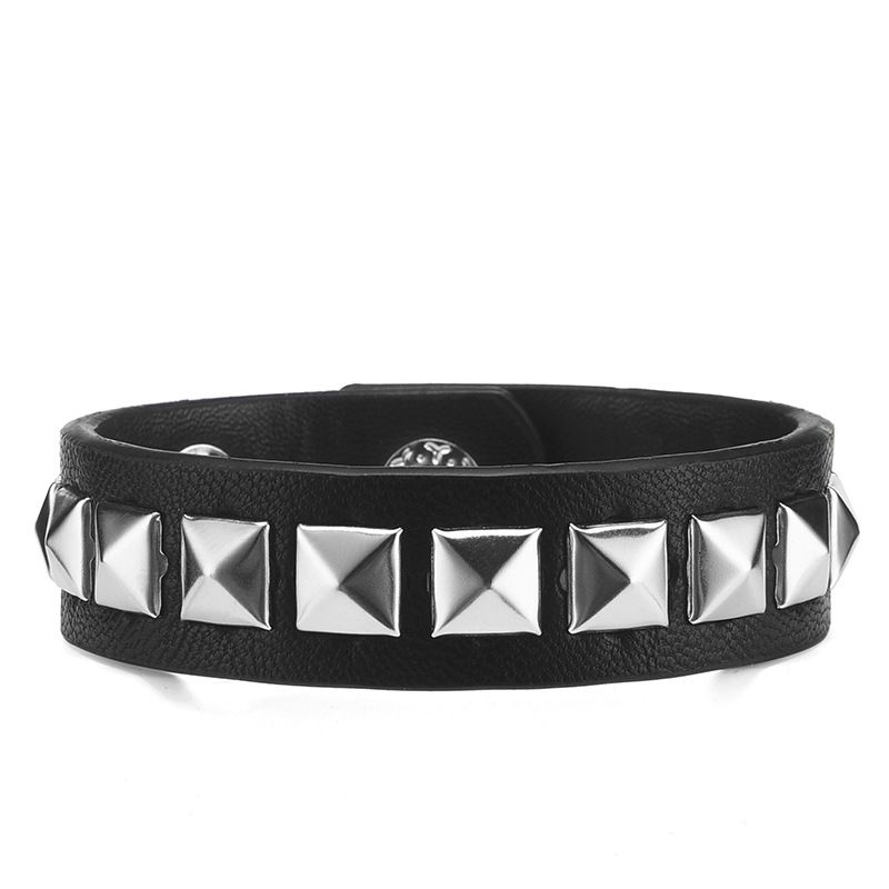 Braccialetto punk con rivetti quadrati e perline, alla moda, da uomo, in pelle PU_voghion.com