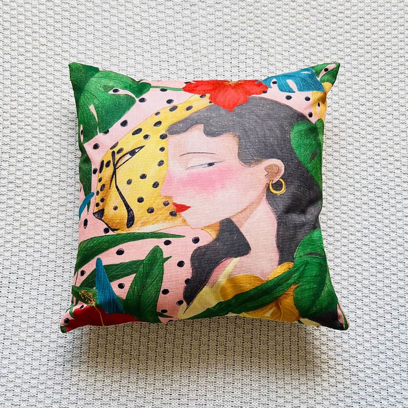 Copricuscino per divano in lino con stampa di fiori e farfalle di lusso Nordic Light, federa_voghion.com