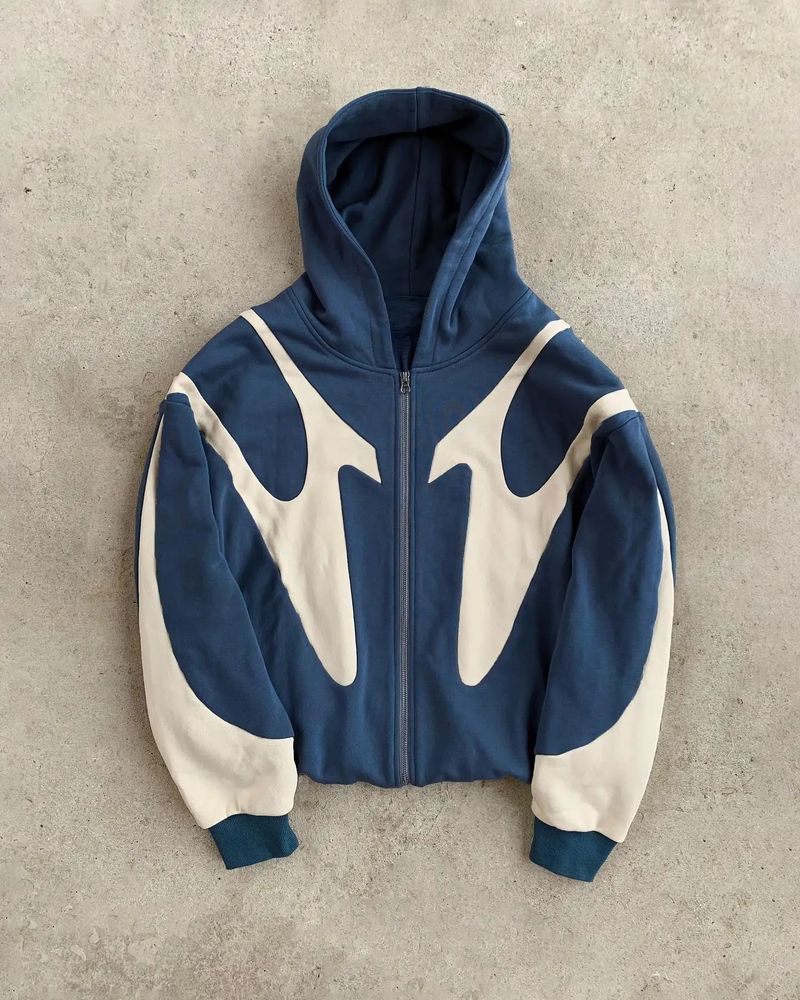 Men's Clothing Streetwear Hooded Zip-Up Sweatshirt With Patchwork Print, Y2K Harajuku Style Unisex Pullover, Loose Fit Casual Hip Hop Jacket​​_voghion.com