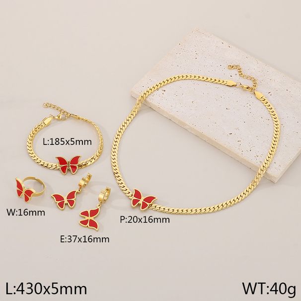 Ensemble de quatre boucles d'oreilles et collier en acier titane doré avec chaîne cubaine en acrylique et papillon, style INS, Dongguan_voghion.com