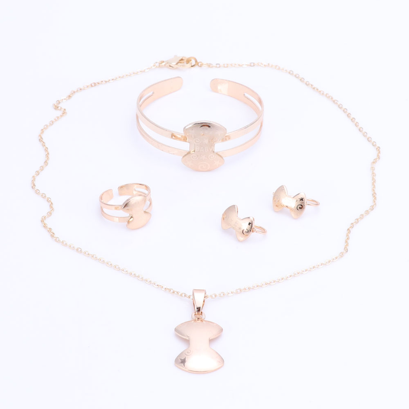 Guld Farve Baby Gave Børn Juletræ Bow Vedhæng Børn Smykker Ring Ørering Armbånd Halskæde Smykker Set_voghion.com