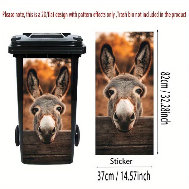 1 x klassischer Mülleimer-Aufkleber mit Eselskopf, 37 x 82 cm, grünes und orangefarbenes Cartoon-Design, selbstklebende Wanddekoration für Küchenmülleimer, Zuhause,_voghion.com