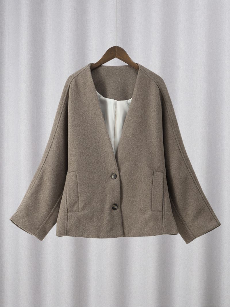 Women's Clothing Real shot gray coffee frosted velvet retro loose lapel coat autumn and winter new woolen coat_voghion.com