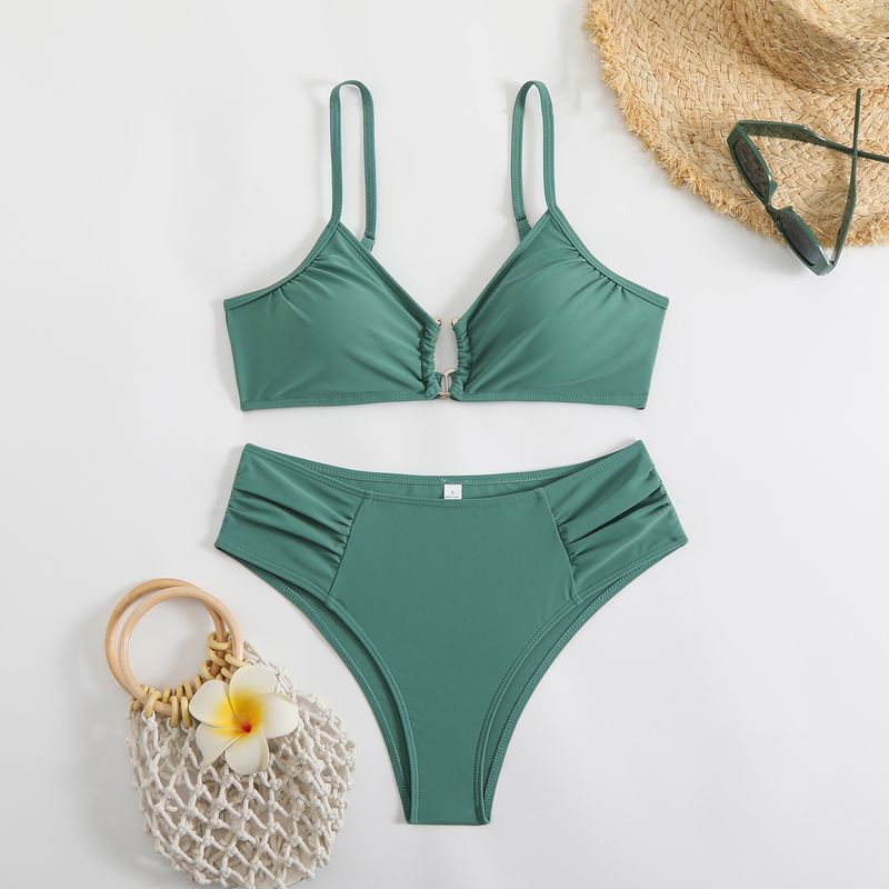 Solid Color Bikini Set - 2-Piece Swimwear For Women (High Elasticity Adjustable Straps Quick-Dry Fabric Fashionable Design)​_voghion.com