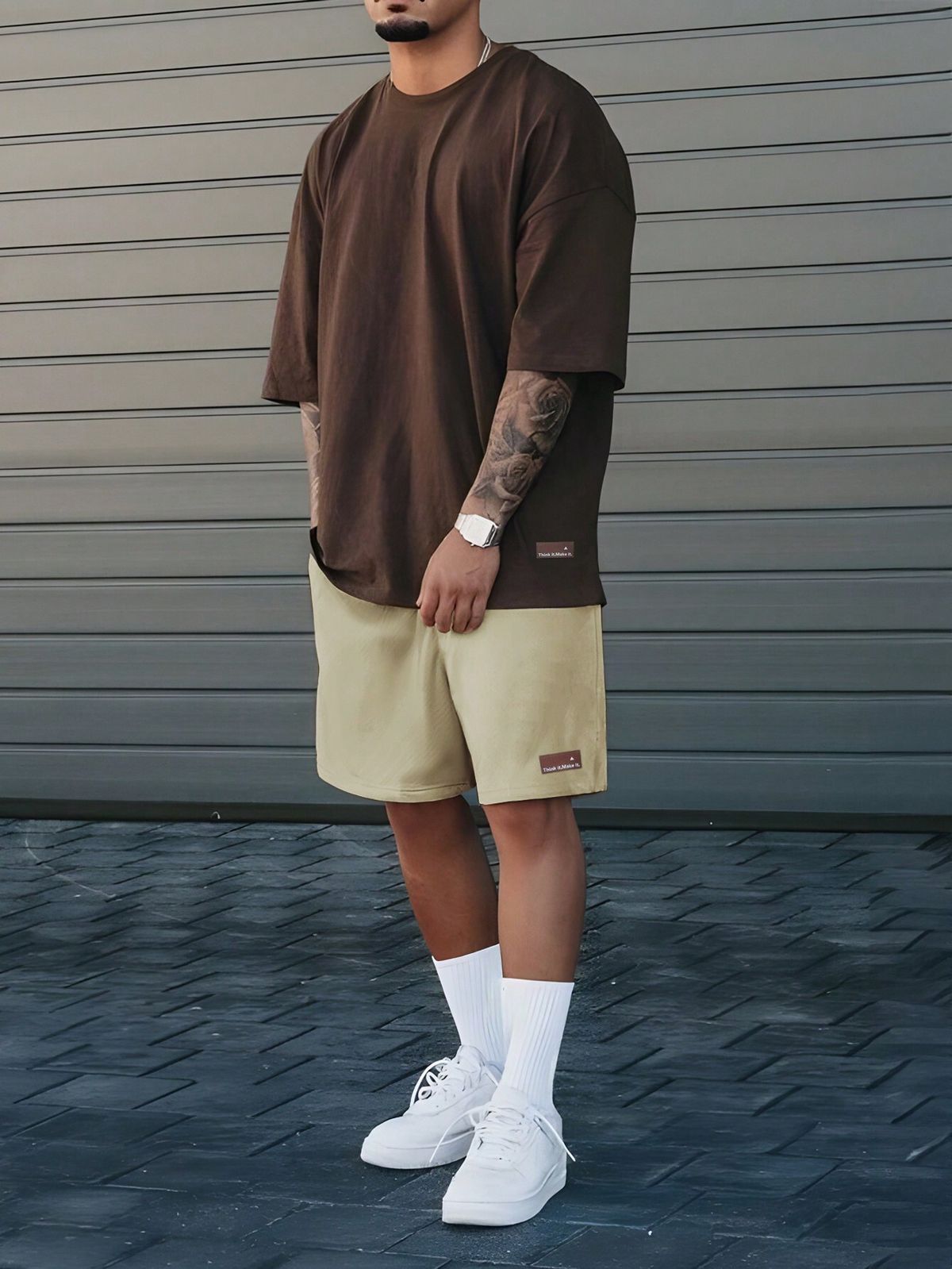 Ανδρικά ρούχα Καλοκαιρινό Νέο απλό αθλητικό κοστούμι ανδρικό κοντό μανίκι μπλουζάκι με σορτς με μικρό εικονίδιο ME2 MA1_voghion.com