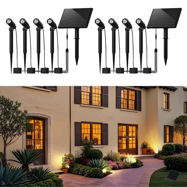 Glitzerlife Solarlampen Für Außen Solar Gartenleuchte 2ER - LED Solarleuchten Strahler Warmweiß IP65 Wasserdichte Gartenbeleuchtung Mit Erdspieß 2 Modi Für Gehweg_voghion.com