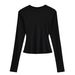 Kim Kardashian Kento Round Neck Base Shirt For Women's Sring Tight Fitting T-shirt Long Sleeved Slim Fit Solid Color_voghion.com