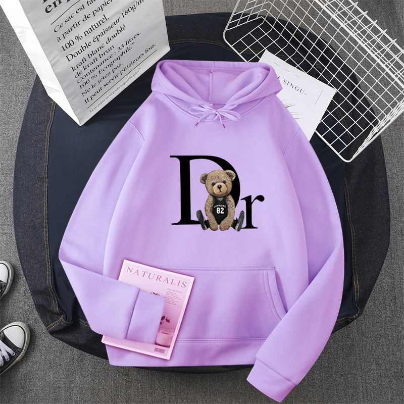 Women's Clothing Print Fleece Hoodie - Soft Polyester Pullover Sweatshirt With Kangaroo Pocket, Loose Fit For Fall & Winter (Multiple Colors & Sizes)​_voghion.com