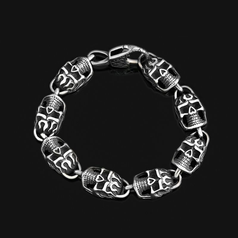 Pulseira de aço inoxidável criativa estilo punk com caveira ousada de titânio para homens e mulheres_voghion.com