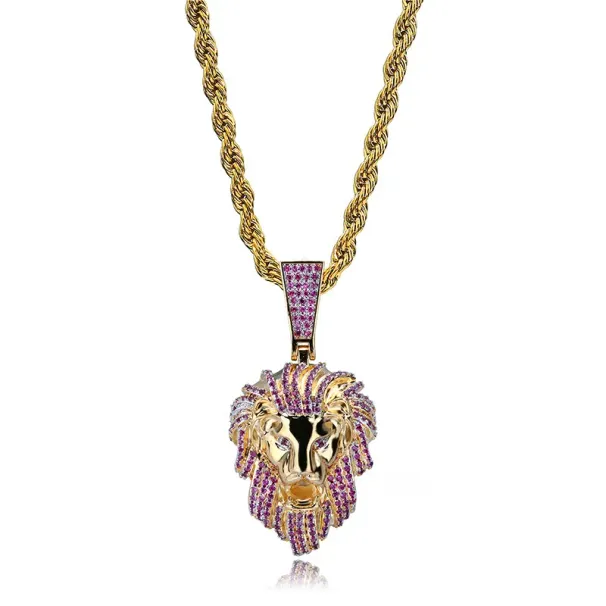 Collana con ciondolo a forma di testa di leone Hip Hop TopBg, da uomo, in oro 14k, con ciondolo a catena in corda._voghion.com