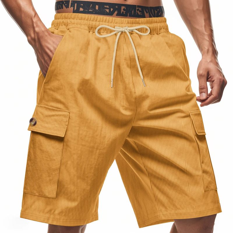 Vêtements pour hommes d'été décontractés en velours côtelé à poches multiples pour le travail, shorts tendance pour hommes_voghion.com