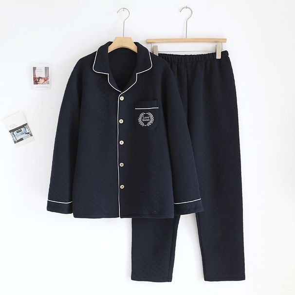 Männerkleeder Hierscht- a Wanterhosen Loftschicht gepolstert Pyjama-Set Reng Kotteng Onbedréckt Casual Laangärm Dräi Schichten Verdickt Heemkleeder_voghion.com