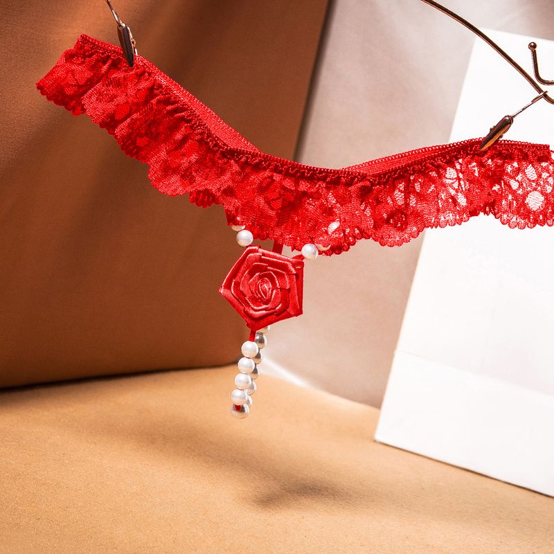 2025d Atmospheric One-Line Beaded Friction Panties Sexy See-Through Lace Edge Couple Rose Temptation Thong_voghion.com