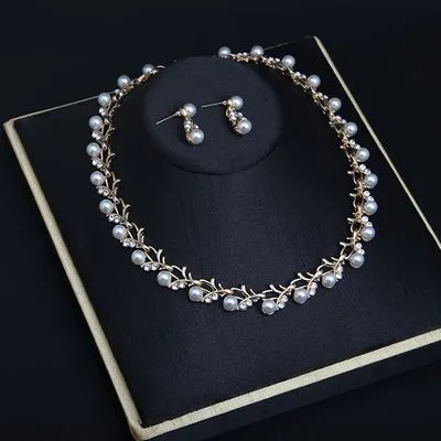 Koreanische version einfache perlen strass halskette ohrring set, modische vielseitig, kleine und frische schlüsselbein kurz_voghion.com
