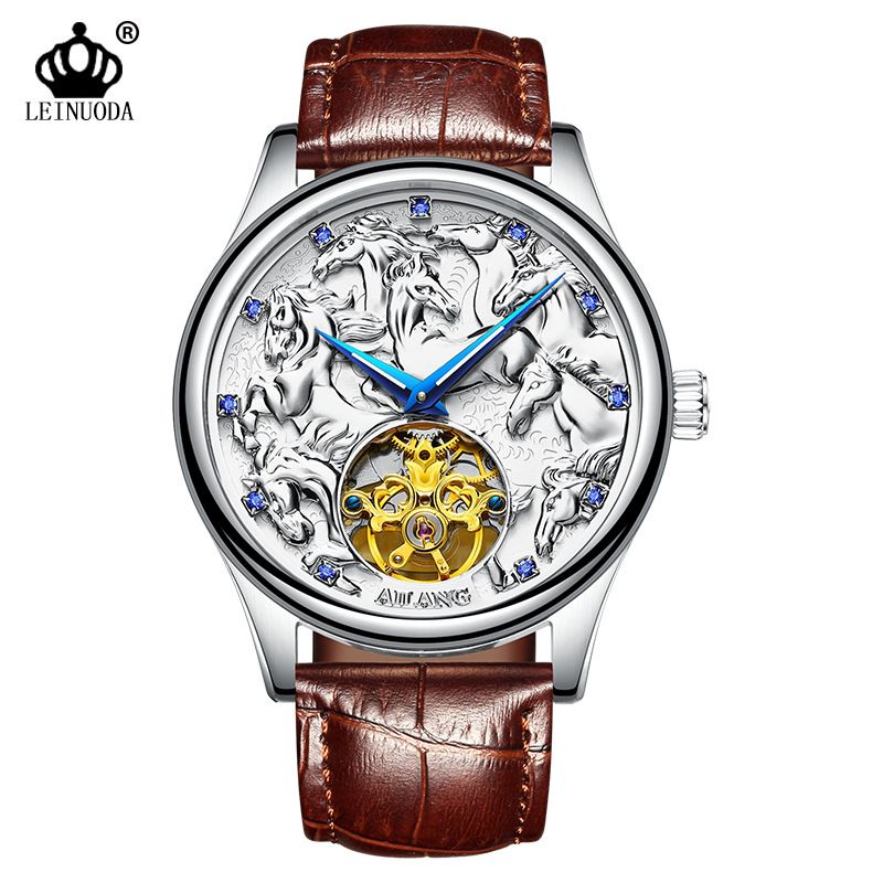Hollow Carved Fully Automatic Mechanical Watch, Waterproof Casual Men's Watch, Butterfly Double Button Business Watch_voghion.com