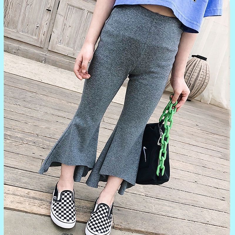 Mother&Kids Children's pants for girls summer children thin bell bottoms solid color nine-point pants_voghion.com