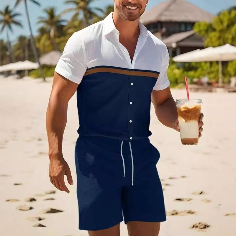 Completo da spiaggia da uomo, due pezzi, casual, da uomo, con camicia sottile_voghion.com