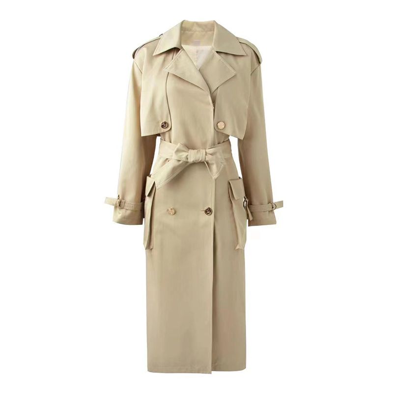 Vêtements pour femmes début d'automne manteau haut de gamme au-dessus du genou manches longues raglan coupe-vent lacé à la taille tendance transfrontalière_voghion.com