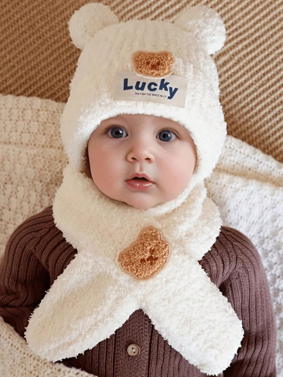 2pcs/1set Thick Warm Fleece Beanie Hat And Scarf Set, Cold Weather Ear Muff Hat Suitable For Skiing_voghion.com