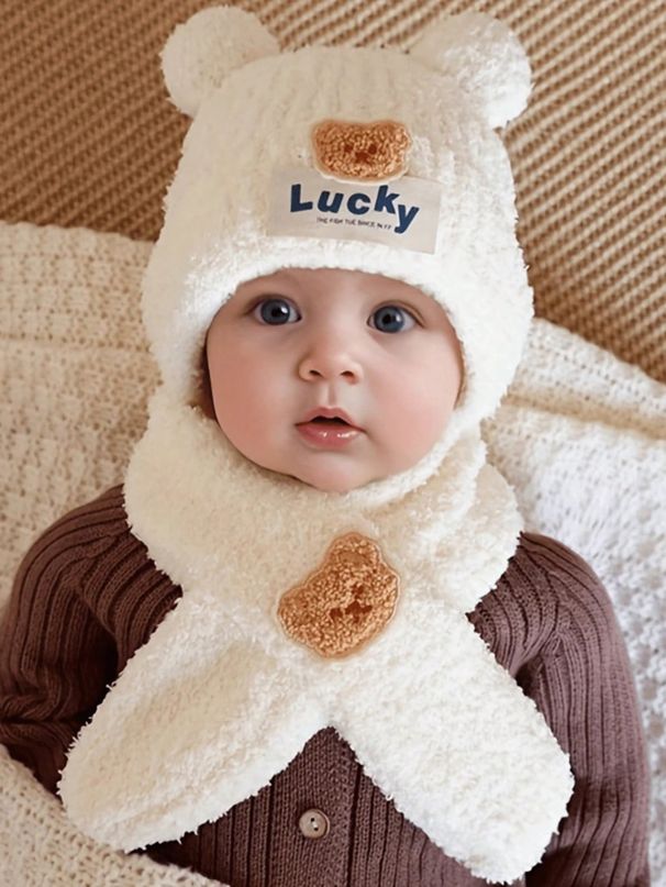 2pcs/1set Thick Warm Fleece Beanie Hat And Scarf Set, Cold Weather Ear Muff Hat Suitable For Skiing_voghion.com