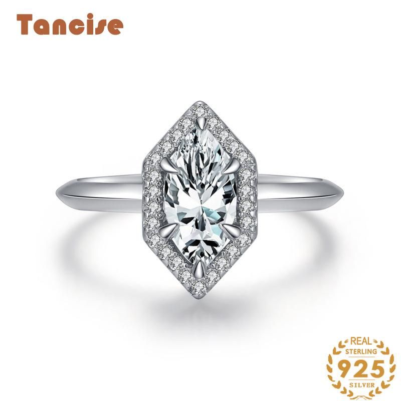 Tancise Classic Zircon Silver Ring Naisten Korut Häät Promise Juhlalahja_voghion.com