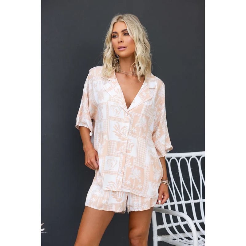 Women's Clothing Lapel casual multicolor set loose vacation elastic waist two-piece set_voghion.com