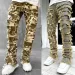 Calça jeans masculina regular empilhada 2024, rasgada, slim fit, patch, desgastada, destruída, reta, hip hop_voghion.com