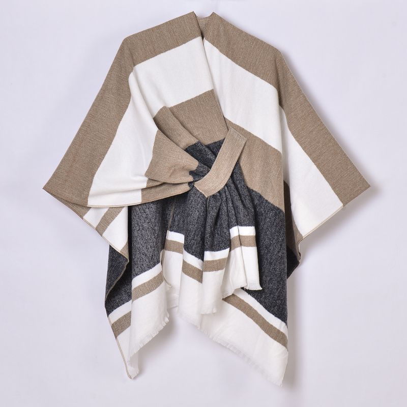 K New Women's Warm Cloak Simple Double-sided Solid Color Split Outerwear Shawl_voghion.com