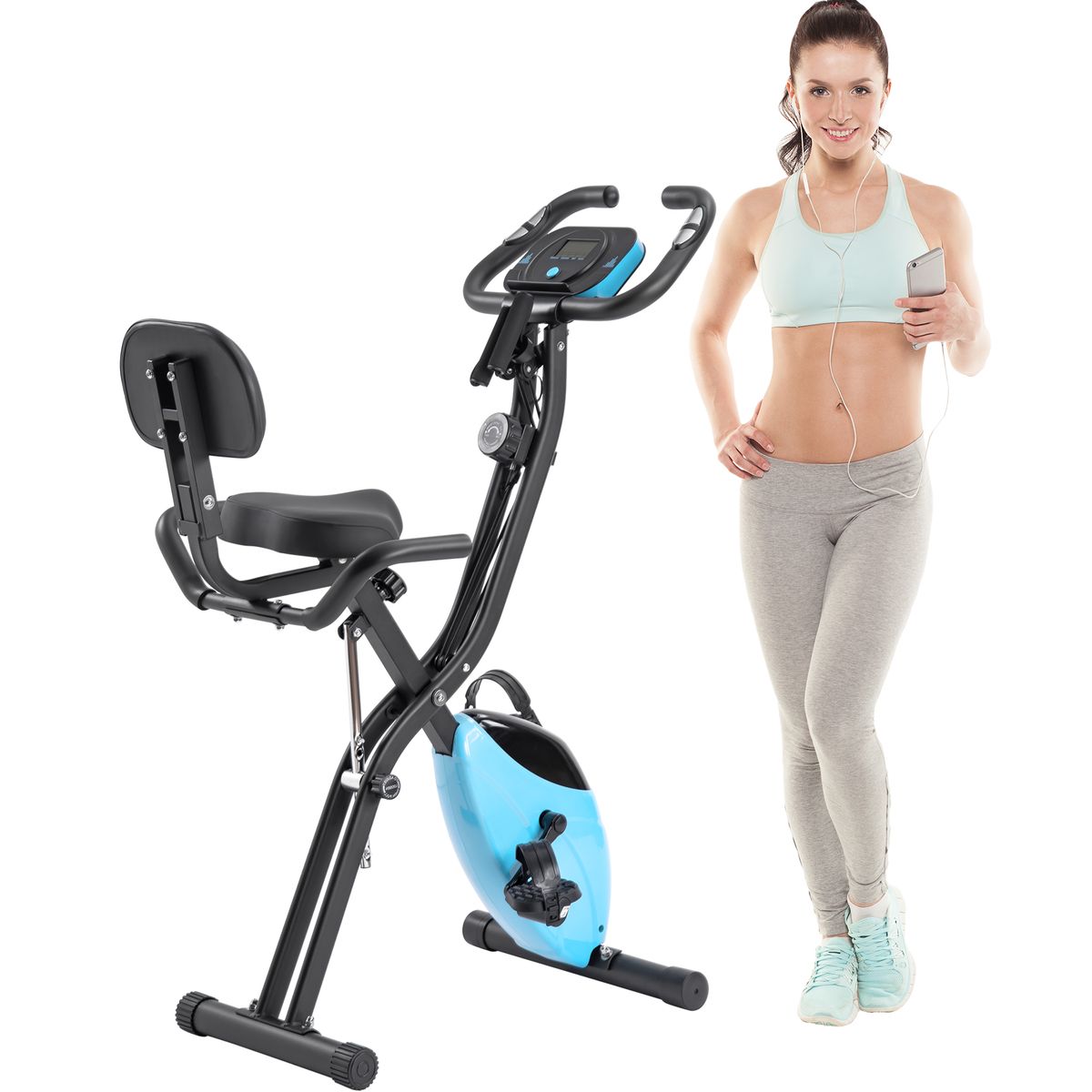 Folding Exercise Bike, Fitness Upright And Recumbent X-Bike With 16-Level Adjustable Resistance, Arm Bands And Backrest_voghion.com