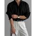 Camicia nera da uomo, camicia ampia primaverile a maniche lunghe da uomo, design di nicchia casual_voghion.com