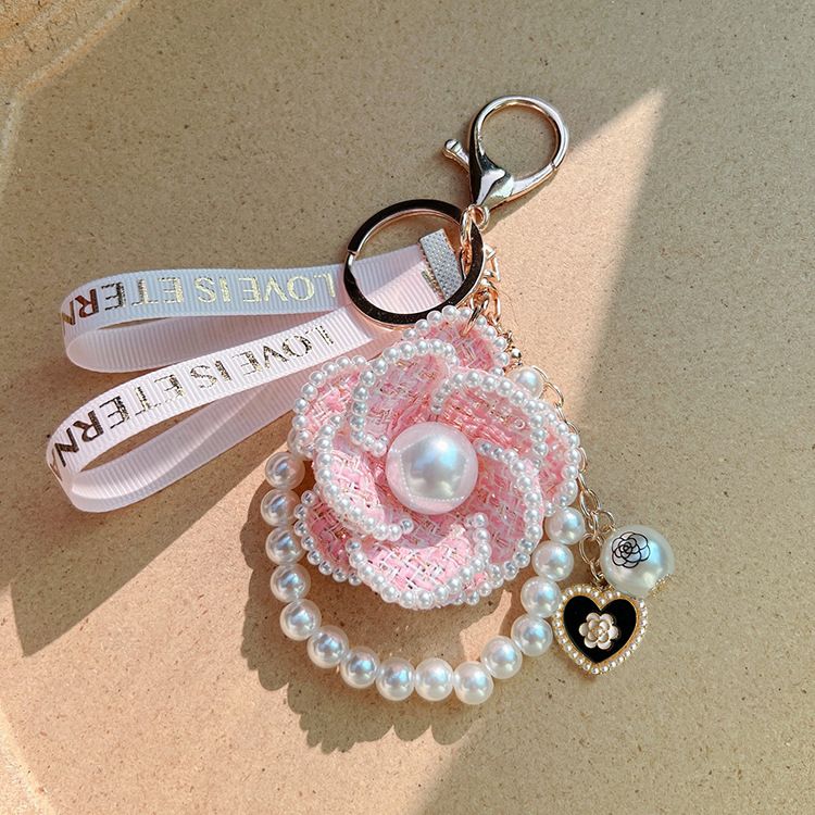 Korean version pearl element camellia keychain bag pendant creative independently designed goods_voghion.com