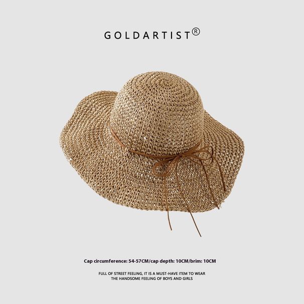 Cappello da spiaggia estivo da donna Pdmcms Grass Hat con tesa larga Cappello da sole in paglia intrecciata Cappello da sole resistente ai raggi UV_voghion.com