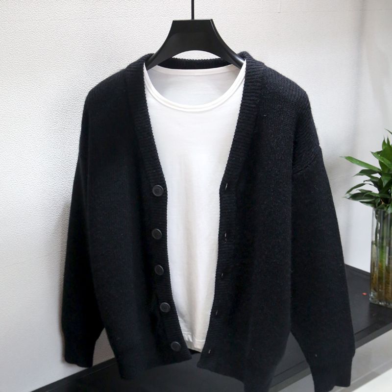Herrkläder Cardigan tröja ny herr höst och vinter version lös lat stil stickad tröja jacka tröja_voghion.com