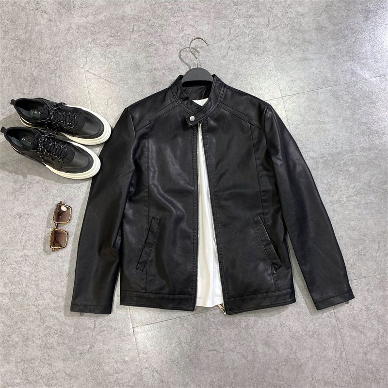 Herrkläder vår och höst Läderjacka för män med ståkrage för män Mode Slim Business-läderjacka PU-läderjacka för män för män_voghion.com