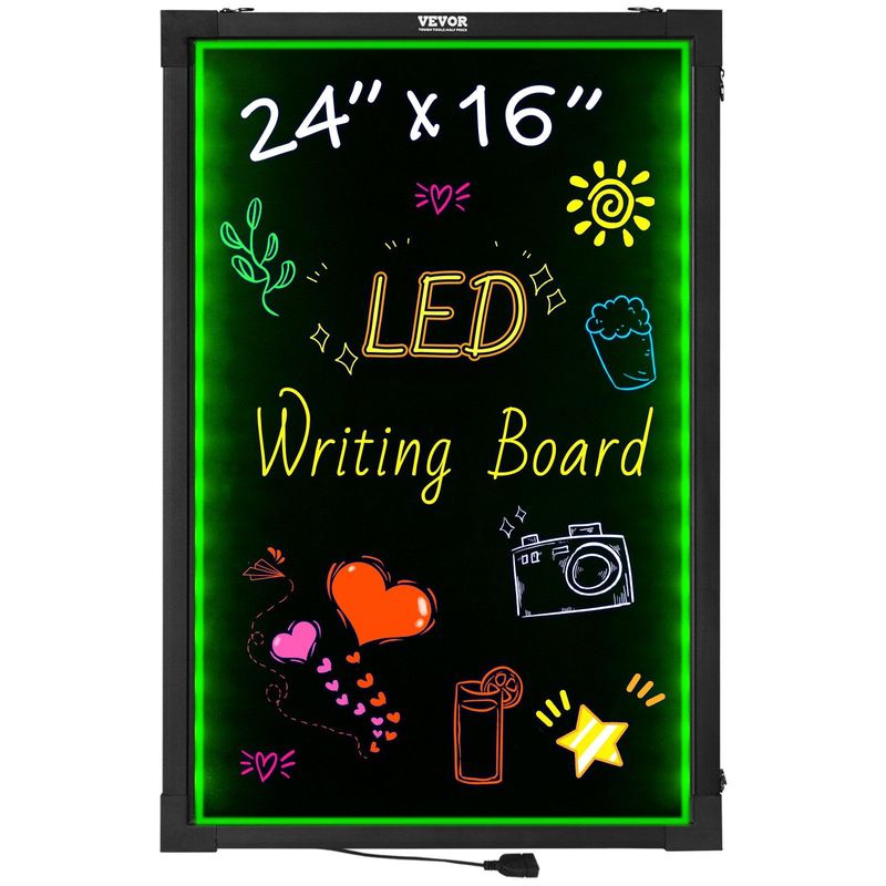VEVOR LED Message Writing Board, 24"x16" Illuminated Erasable Lighted Chalkboard, Neon Effect Menu Sign Board, Drawing Board With 8 Fluorescent Chalk Markers And Remote Tested To UL Standards_voghion.com