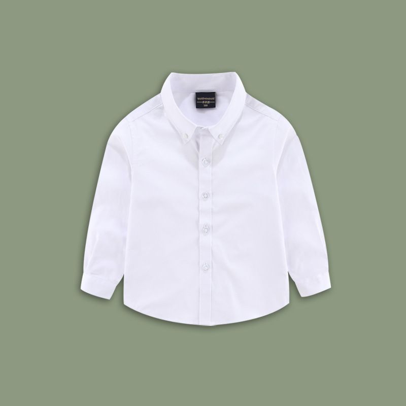 Camicia bianca per bambini, camicia bianca per ragazzi, manica lunga, uniforme per studenti della scuola primaria, primavera e autunno, all'ingrosso e al dettaglio_voghion.com