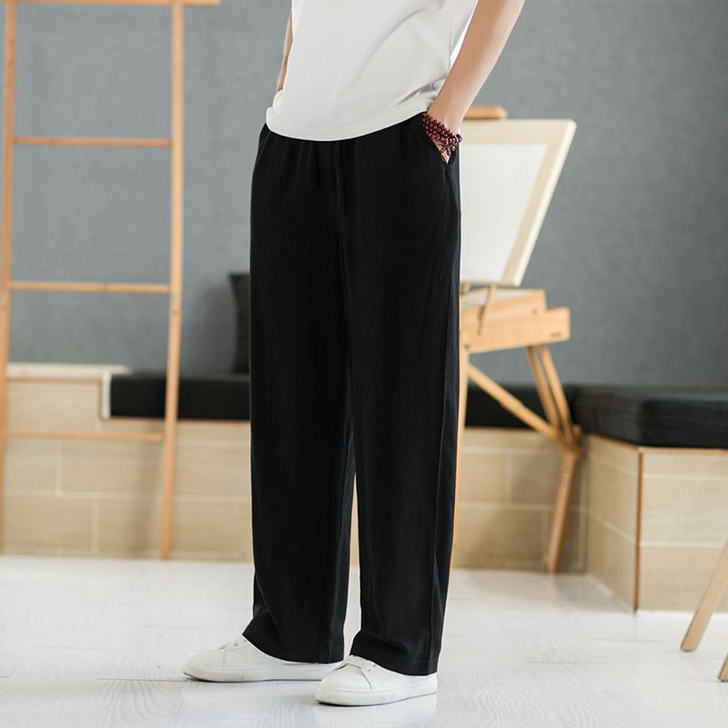 Pantalons en lin pour hommes, pantalons d'été fins en coton et lin, pantalons d'été décontractés, droits et amples_voghion.com